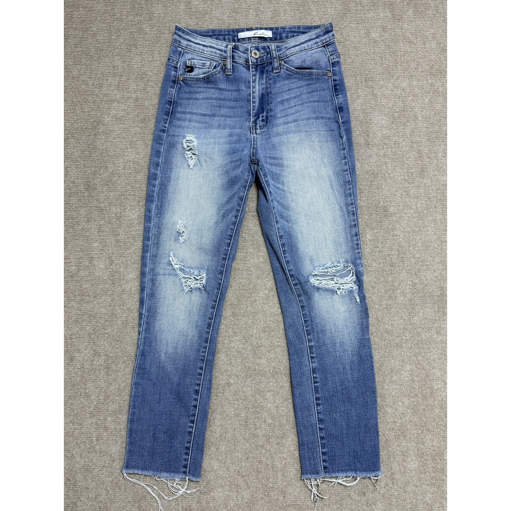 Kancan Jeans Womens 25 Distressed High Rise Raw Hem Straight Leg Denim KC5019M